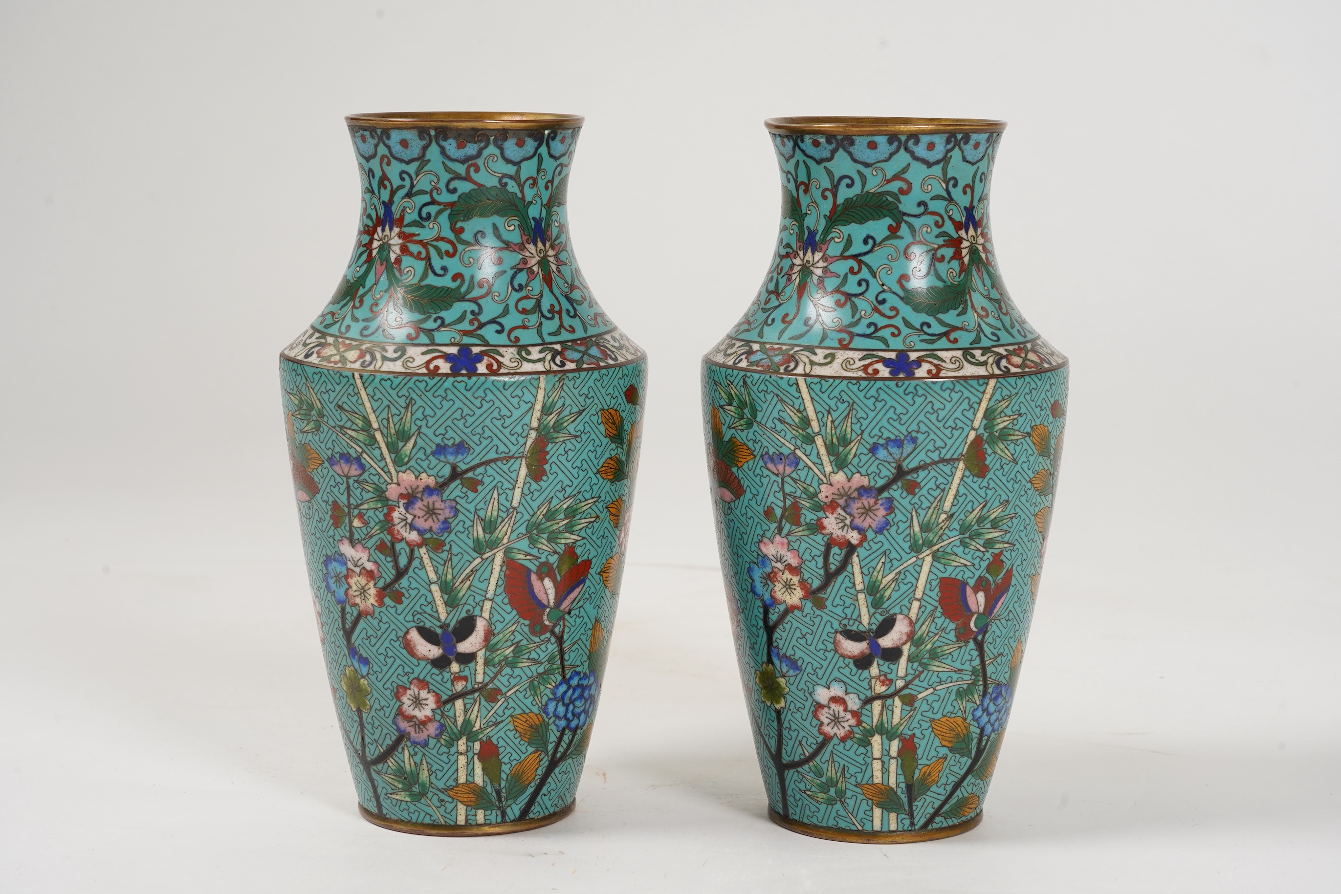 A pair of Chinese cloisonné enamel vases, late 19th century
